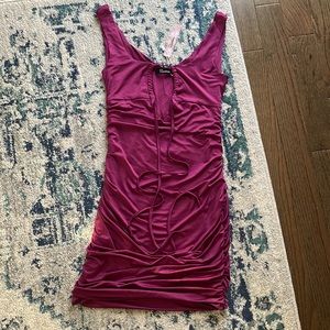 Rosedress RUCHED BODYCON MINI DRESS maroon sangria purple Large nwt club dress